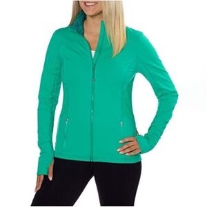 Kirkland Signature Womens Full Zip Athletic Jacket Green Thumbholes Small Dupe